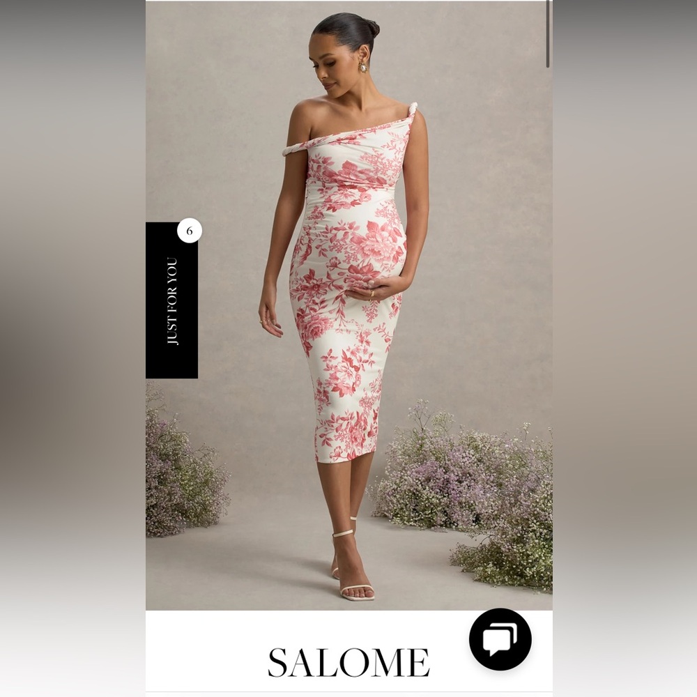 SALOME Pink Floral Twisted Asymmetrical Maternity Midi Dress
